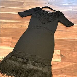 Leon Max Vintage Bodycon Black Fringe Hem Dress